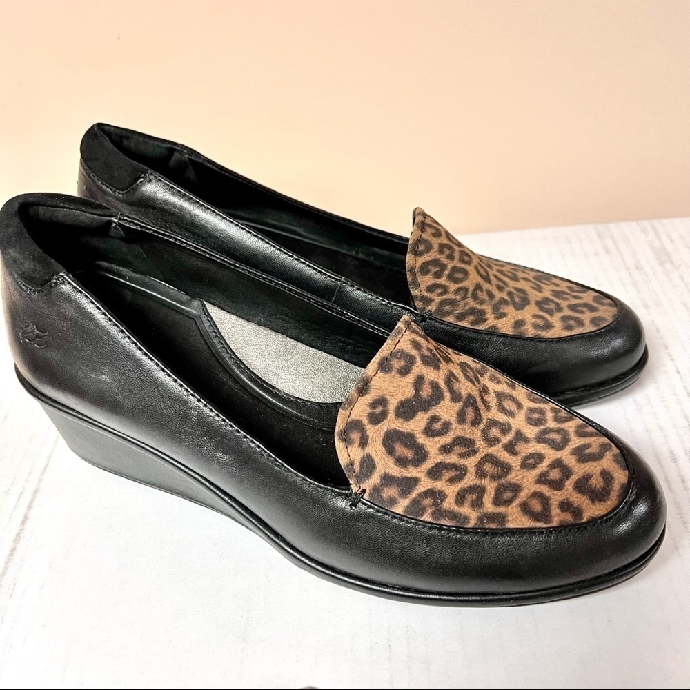 NURTURE Animal prints cheetah genuine black leather slip-on shoes women’s 9.5